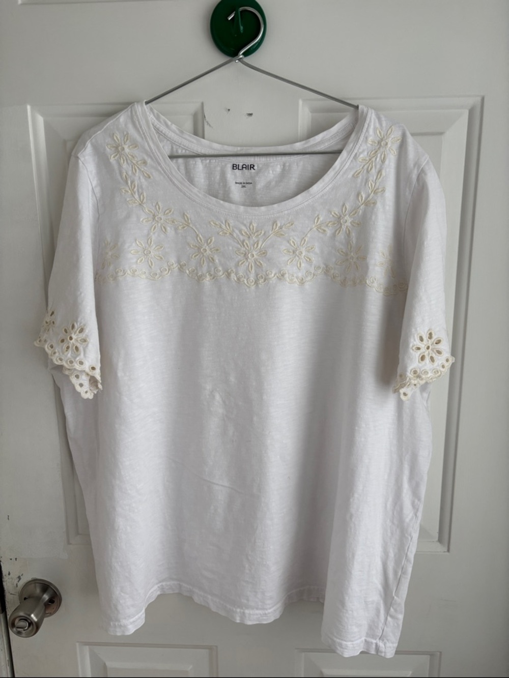Blair White Eyelet-Trim Short Sleeve Tee
